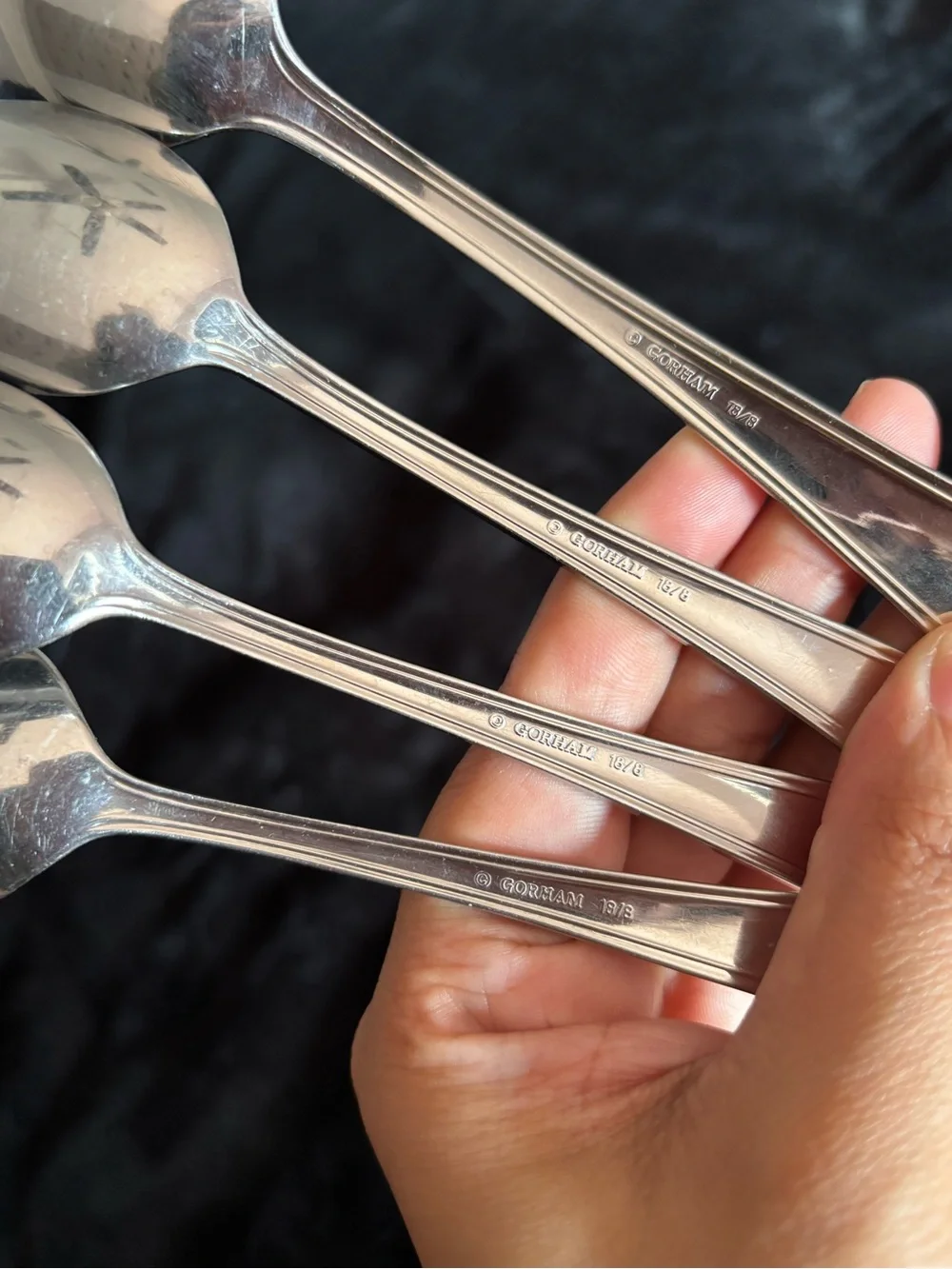 VTG Gorham Monet  Stainless Steel Set Of 4 Oval Soup Spoons 7 & 6” Outline Edge